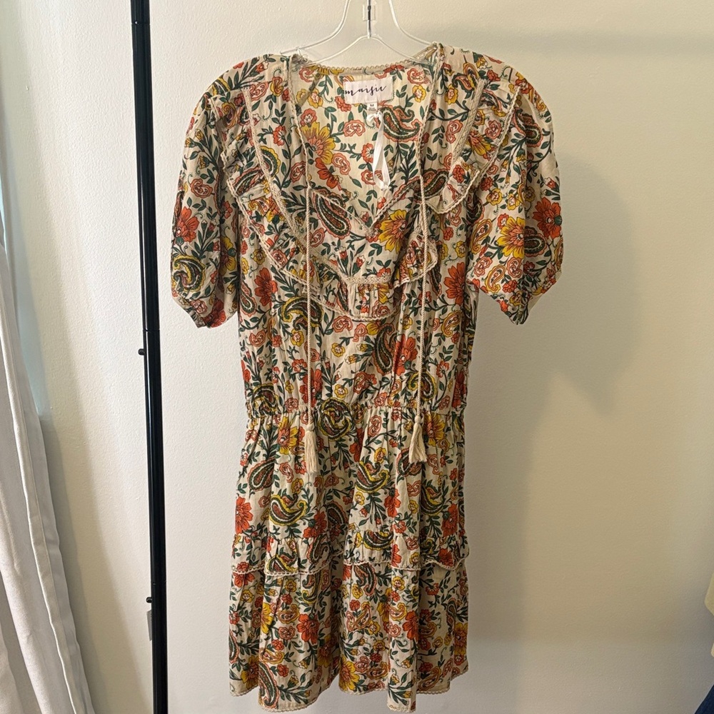 Maisie Boho Paisley Ruffle Tassel Midi Dress — Size M